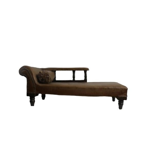 73 - An Edwardian Apprentice Piece, modelled as a chaise longue covered in faux leather with rail back on... 