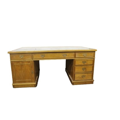 89 - A Georgian style kneehole partners pedestal Desk, with tooled leather inset top, with frieze drawers... 