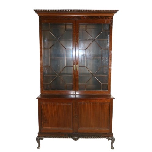 32 - A George III style plum pudding mahogany Bookcase, with gadroon and Greek key moulded cornice, above... 