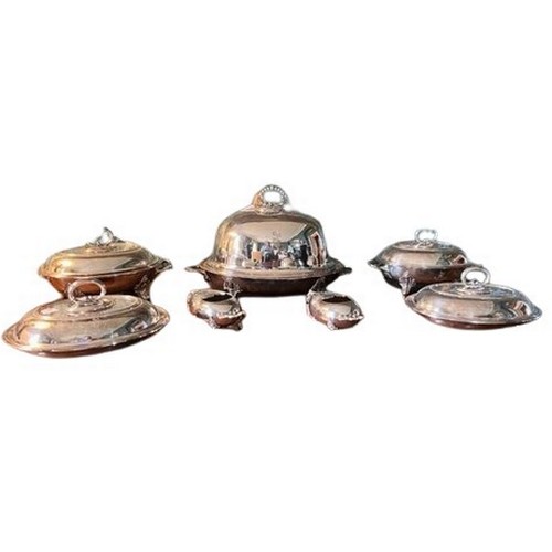 28 - A fine rare matched set of silver plated Table Serving Items, comprising a large Meat Dome, with bea... 