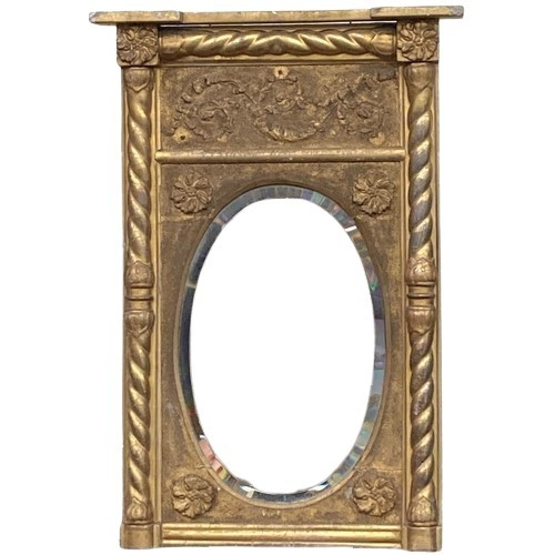 87 - A 19th Century Irish gilt Pier Mirror, with inverted breakfront cornice above a leaf moulded sanded ... 