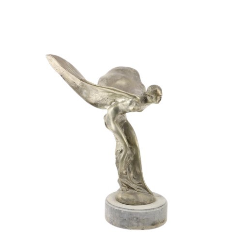 4 - A fine large sculptured white metal Figure, of The Spirit of Ecstasy, indistinctly signed on circula... 