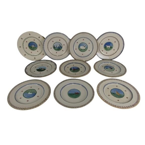 406 - A set of 10 Nicholas Mosse 'Farmyard Series' Dinner Plates, decorated with horses, ducks, sheep, etc... 