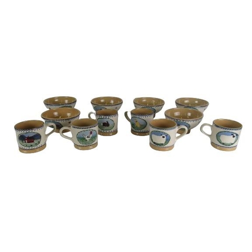 409 - A set of 6 Nicholas Mosse 'Farmyard Series' Mugs, with 6 matching Cereal Bowls, decorated with hens,... 