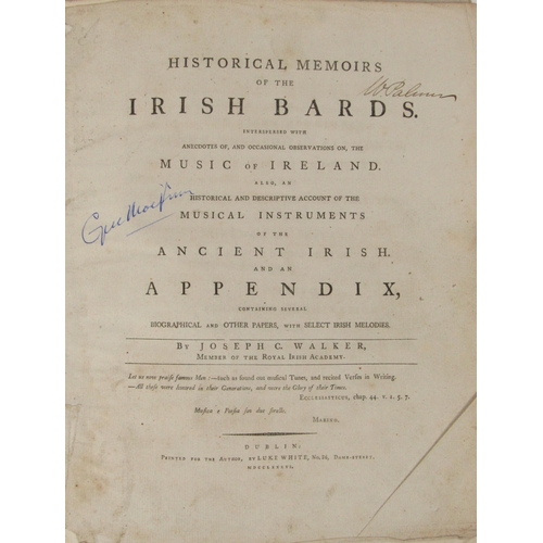 261 - Walker (Jos. C.) Historical Memoirs of the Irish Bards, 4to Dublin 1786. First Edn., engd.... 