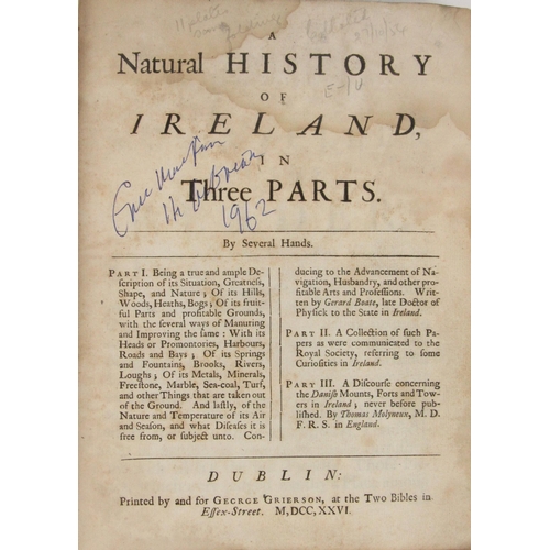 29 - [Boate (Ger.) Molyneux (Thos.)etc.] A Natural History of Ireland, in Three Parts, 4to Dublin (G... 