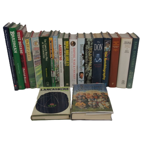 604 - Box: Cricket interest: Box of approx. 21 v. modern books on Cricket, d.w.'s etc. Good lot, as a... 