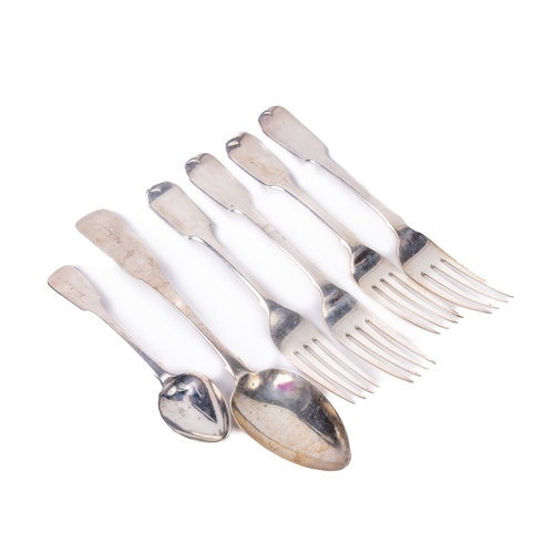 49 - Silverware: Co. Cavan Interest, a varied set of silver Forks and Spoons, of fiddle pattern design, G... 