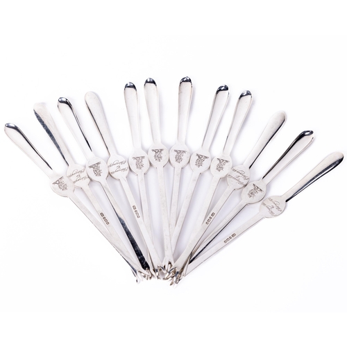 54 - A rare set of 12 silver crested Lobster Forks, Sheffield by George Howson, each fork with crowned li... 