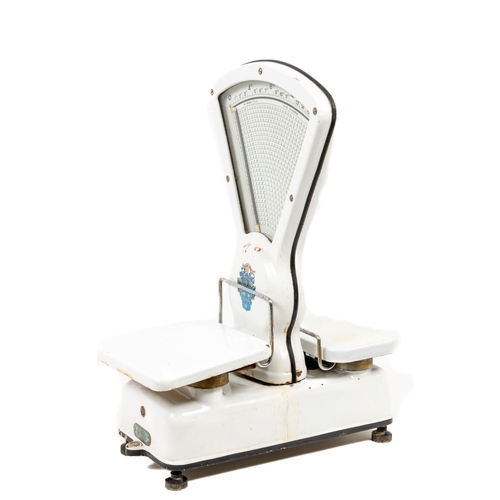 655 - A Berkel Auto Shop Scales, white enamel with double side readings, retailed by Evans & Sons (Dub... 