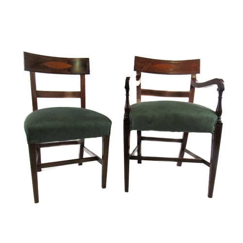 1082 - A set of 10 (8 + 2) 19th Century inlaid Irish mahogany Dining Chairs, each top rail inlaid with a sa... 