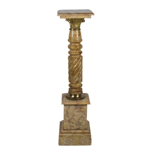 1090 - A fine quality Corinthian column marble Pedestal Stand, the moulded square platform top over a brass... 