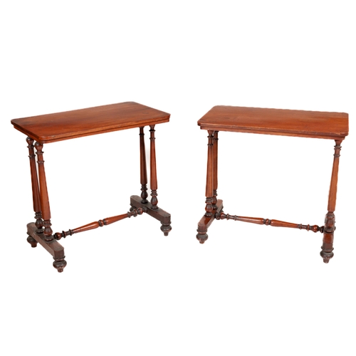 1095 - A pair of Irish Victorian mahogany Side Tables, possibly Strahan, the rectangular tops supported by ... 