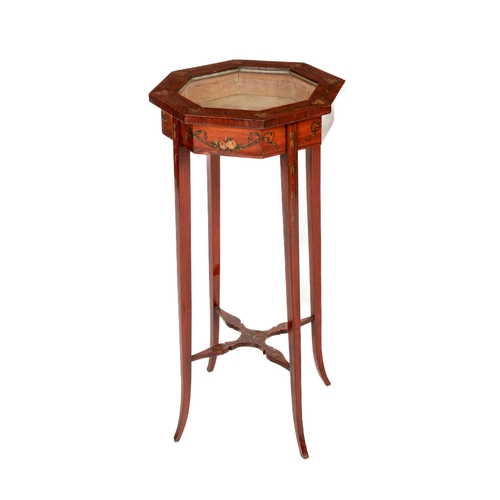 1097 - An elegant 19th Century mahogany hand painted octagonal lift top Curio Table, with painted decoratio... 