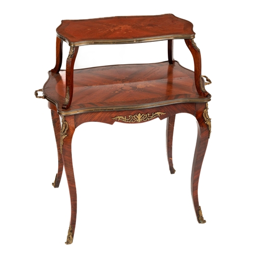 1099 - An attractive 19th Century two tier 'Supper Table' the shaped crossbanded and floral inlaid top with... 