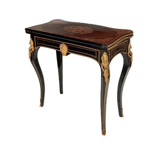 1100 - A 19th Century French ebonised and brass inlaid fold-over Games Table, the top opening to revea... 