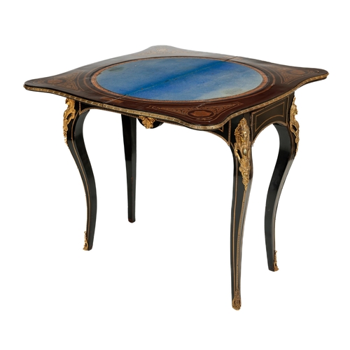 1100 - A 19th Century French ebonised and brass inlaid fold-over Games Table, the top opening to revea... 