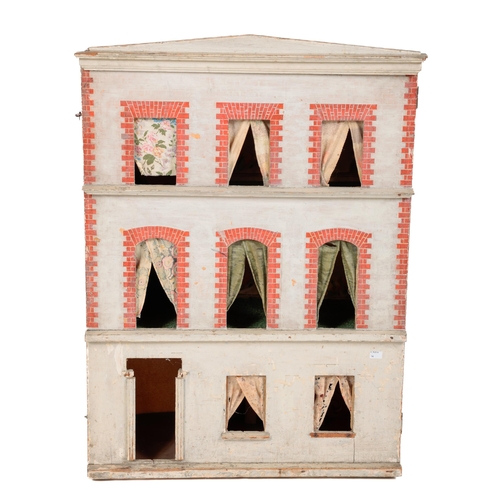 1108 - A 19th Century wooden Model of a Georgian three storey Town House, with red brick corner stones, app... 