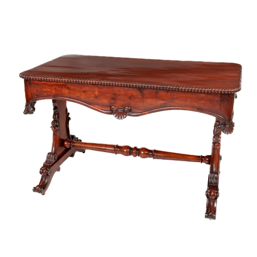 1123 - A fine quality Victorian Irish yew wood rectangular Centre Table, the plain top with beadwork e... 