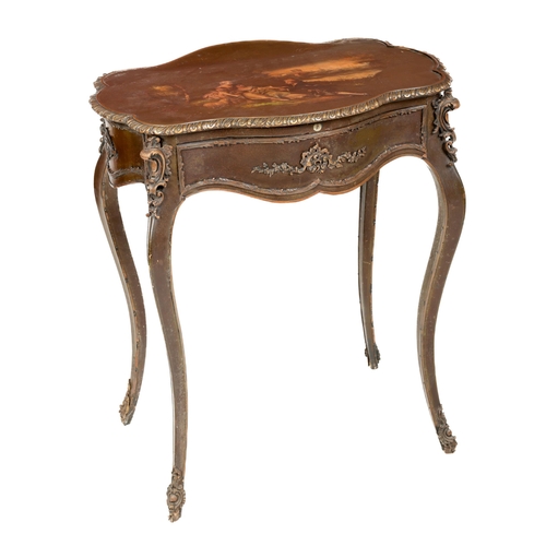 1137 - An attractive 19th Century Ladies Table, the shaped top with painted decoration depicting figures re... 