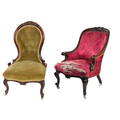 1139 - An attractive Victorian mahogany framed Easy Armchair, with carved shell top, scroll arms on front c... 