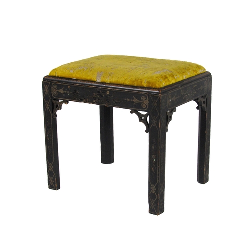 1140 - A 19th Century Irish chinoiserie decorated and ebonised Stool, of rectangular form with drop in seat... 