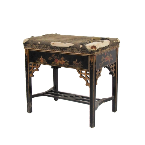 1146 - An unusual Piano Stool, with upholstered lift top, the wooded body decorated in the chinoiserie styl... 