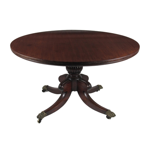 1147 - A good quality Regency period mahogany pod Table, with moulded edge, on a carved bulbous pillar, iss... 