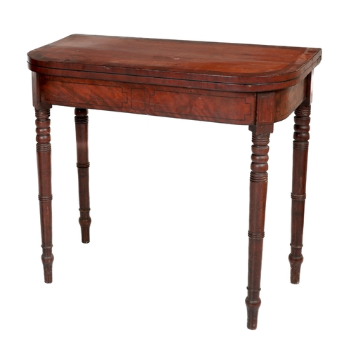 1150 - A 19th Century Irish mahogany fold-over Card Table, probably Cork, the top with rosewood crossbandin... 