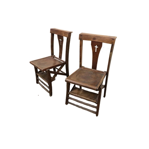 1162 - A pair of Bentwood metamorphic seat Kneelers, stamped 'Calot'. (2)