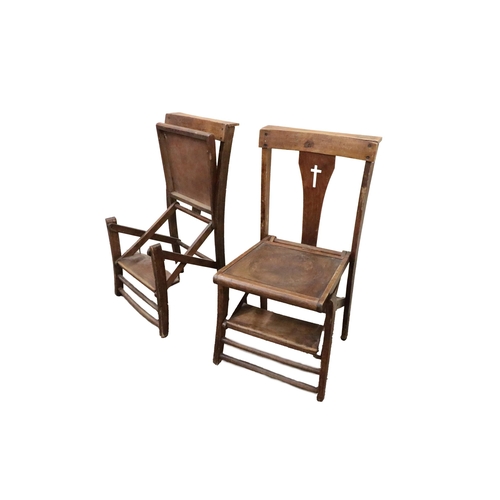 1162 - A pair of Bentwood metamorphic seat Kneelers, stamped 'Calot'. (2)