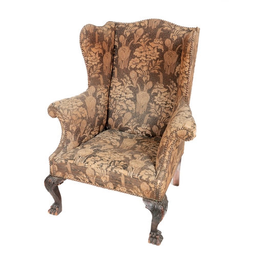 1168 - A 19th Century Irish mahogany Georgian style wing-back Armchair, attributed to Butler of Dublin, cov... 