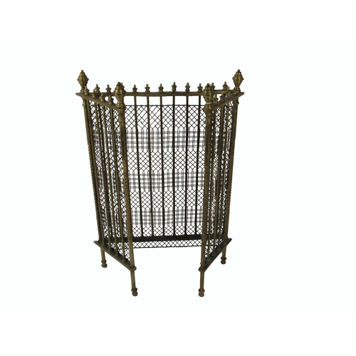 1170 - A 19th Century heavy brass three fold Spark Guard, with multi finial top, with plain pillar uprights... 