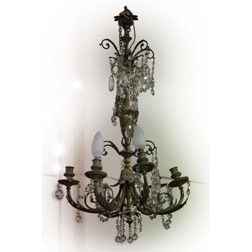 1183 - A Regency period six branch ormolu Ceiling Light, with multiple cutglass chains and drops, approx. 9... 