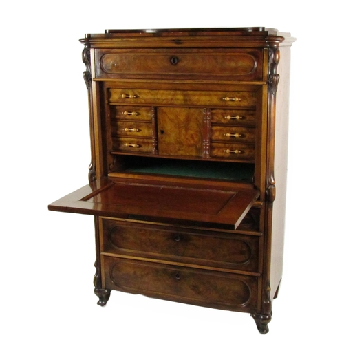 551 - A 19th Century Biedermeier walnut Bureau Abbatant, the stepped cornice above long drawer and drop fr... 