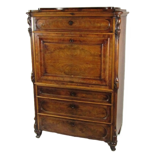 551 - A 19th Century Biedermeier walnut Bureau Abbatant, the stepped cornice above long drawer and drop fr... 