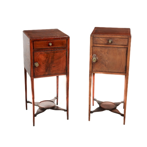 567 - An almost matching pair of Georgian Bedside Lockers, the square tops over single frieze drawer and d... 