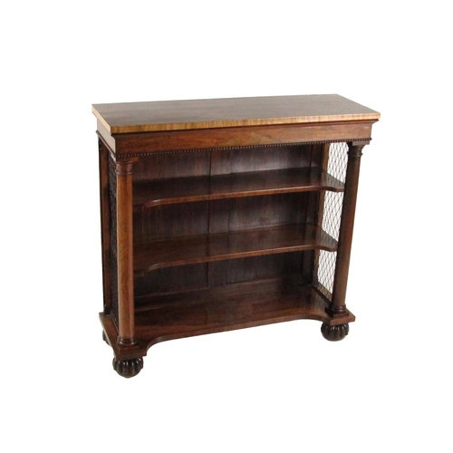 570 - A fine quality William IV rosewood Open Bookcase, in the manner of Gillows, the plain top over a fri... 