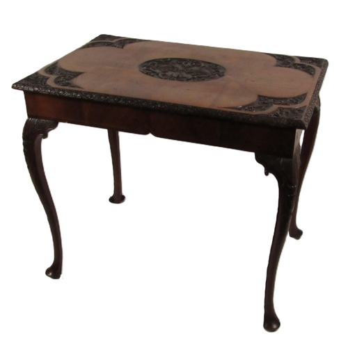 575 - A fine quality 19th Century carved French Side Table, the top with carved oval panel with flowers, e... 