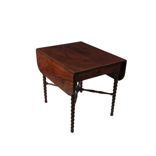 612 - A 19th Century mahogany drop leaf Pembroke Table, with moulded edge and D flaps, long drawer, the ba... 