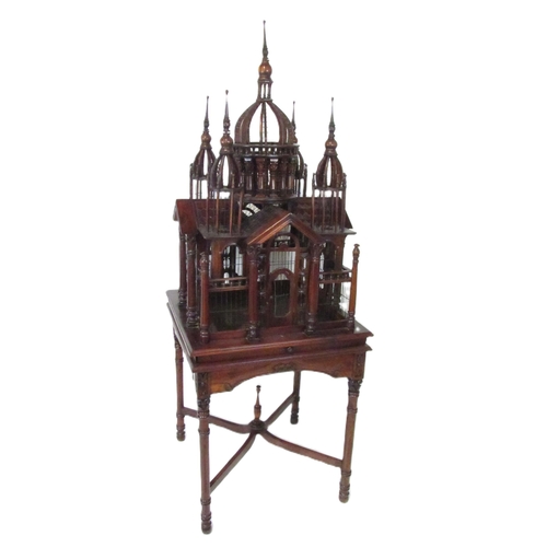 621 - A Georgian style Vintage mahogany 'Sacre Couer' Bird Cage on stand, approx. 190cms high x 72cms squa... 