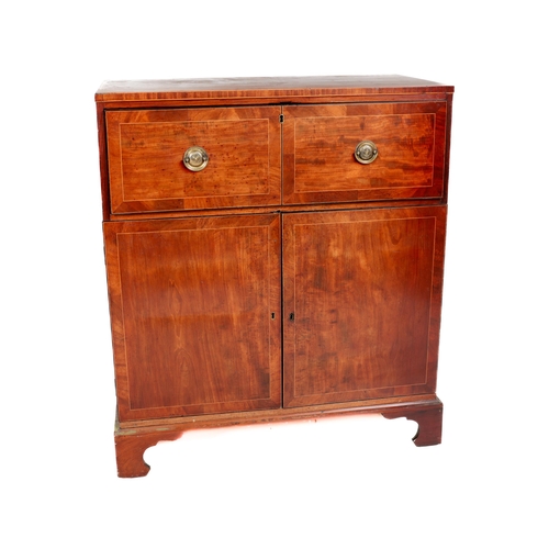 632 - A Georgian mahogany pull-out Bureau, the plain top over first drawer opening to reveal fitted interi... 