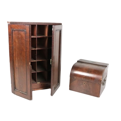 635 - A 19th Century mahogany table top Cabinet, with panelled doors opening to reveal a series of pigeon ... 