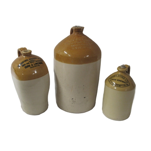 664 - A collection of 3 varied sized Earthenware Spirit Jars, for Henry Gallwey & Co., Waterford, Wood... 