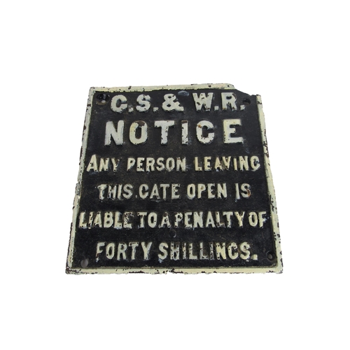 703 - Railyawana:   A heavy cast iron Railway Sign 'G.S. & W.. Notice, Any Person Leaving th... 