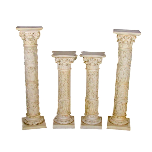 726 - A pair of assimilated marble Columns, with square tops over Corinthian capitals and ornate decoratio... 