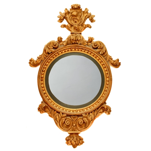 738 - A fine quality 19th Century Irish giltwood Convex Mirror, probably Cork, (R. & W. Clarke), surmo... 