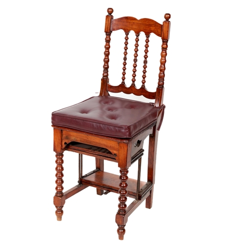 792 - A 19th Century oak metamorphic Library Steps/Chair, the seat with open back and bobbin turned pillar... 