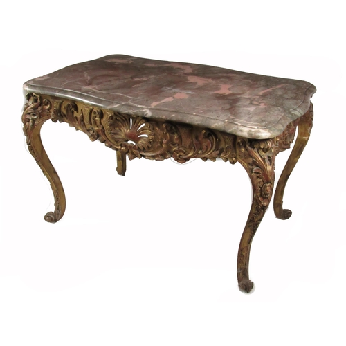 796 - An attractive late 18th / early 19th Century French giltwood Centre Table, with moulded mottled grey... 