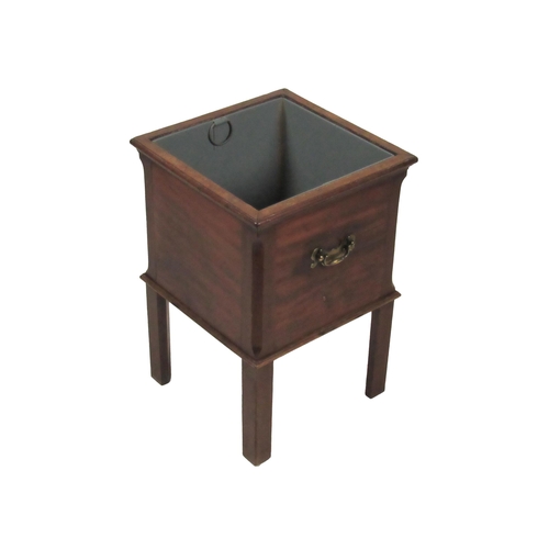 801 - A Georgian mahogany Jardiniere, of square form with ornate brass carrying handles on chamfered legs,... 